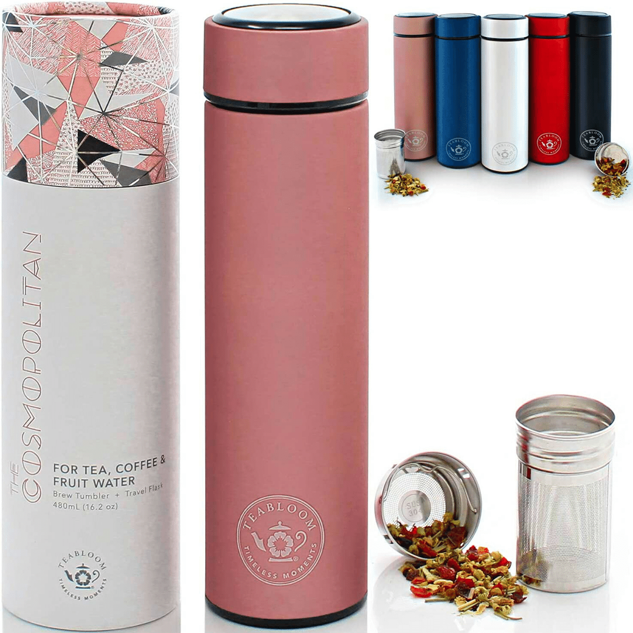 MIRA Stainless Steel Insulated Tea Infuser Bottle for Loose Tea - Thermos  Travel Mug with Removable Tea Infuser Strainer - Black - 18 oz